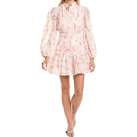 Bardot Hendry Long-Sleeve Floral Lace Mini Dress Size S Pink Floral - Picture 1 of 9